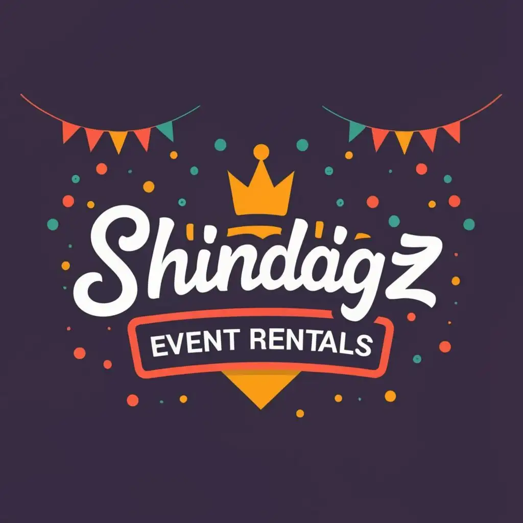 logo, party, with the text "Shindigz
event rentals", typography, be used in Events industry