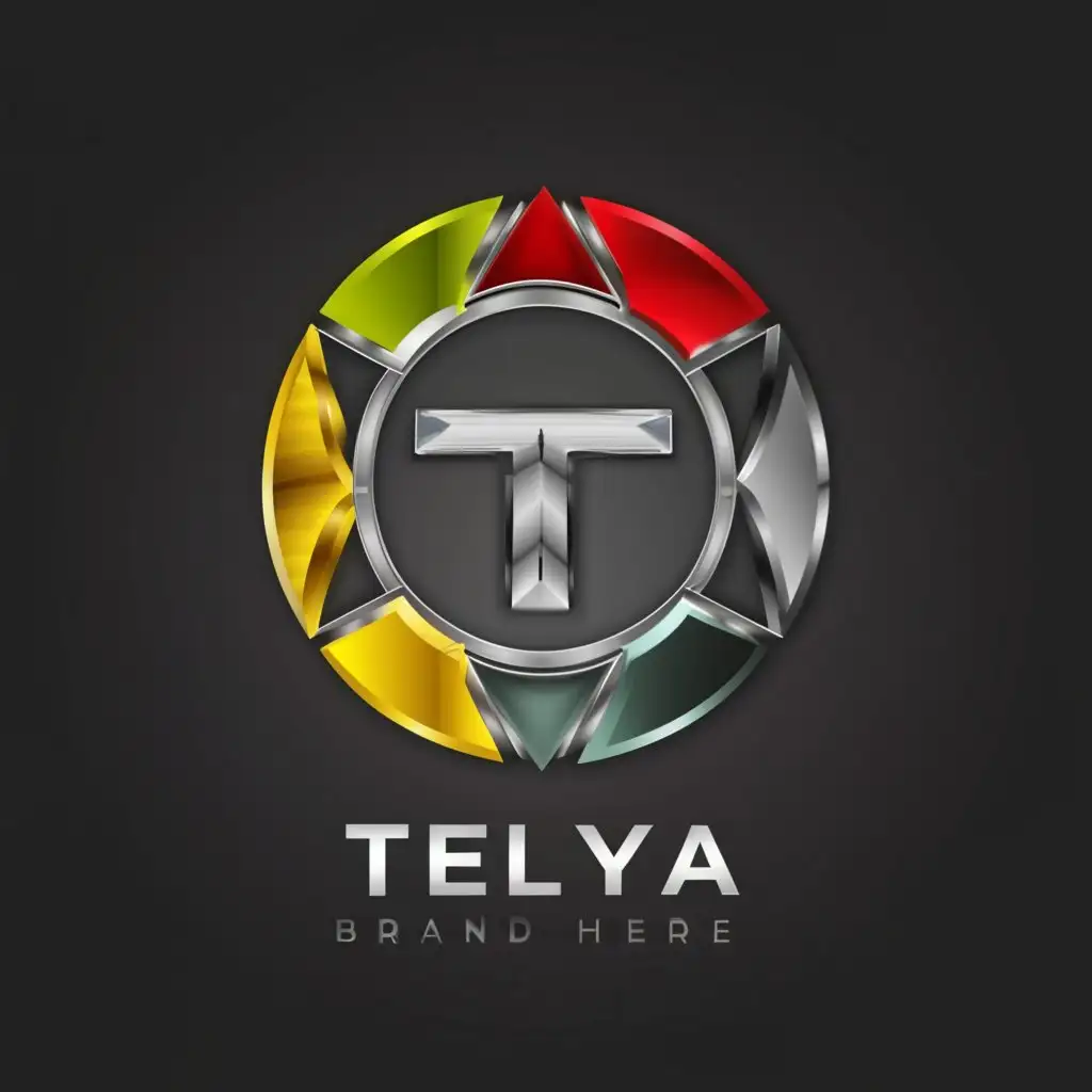 a logo design,with the text "TELYA", main symbol:T logo brand Cericle Silver  gold yellow green  red,complex,clear background