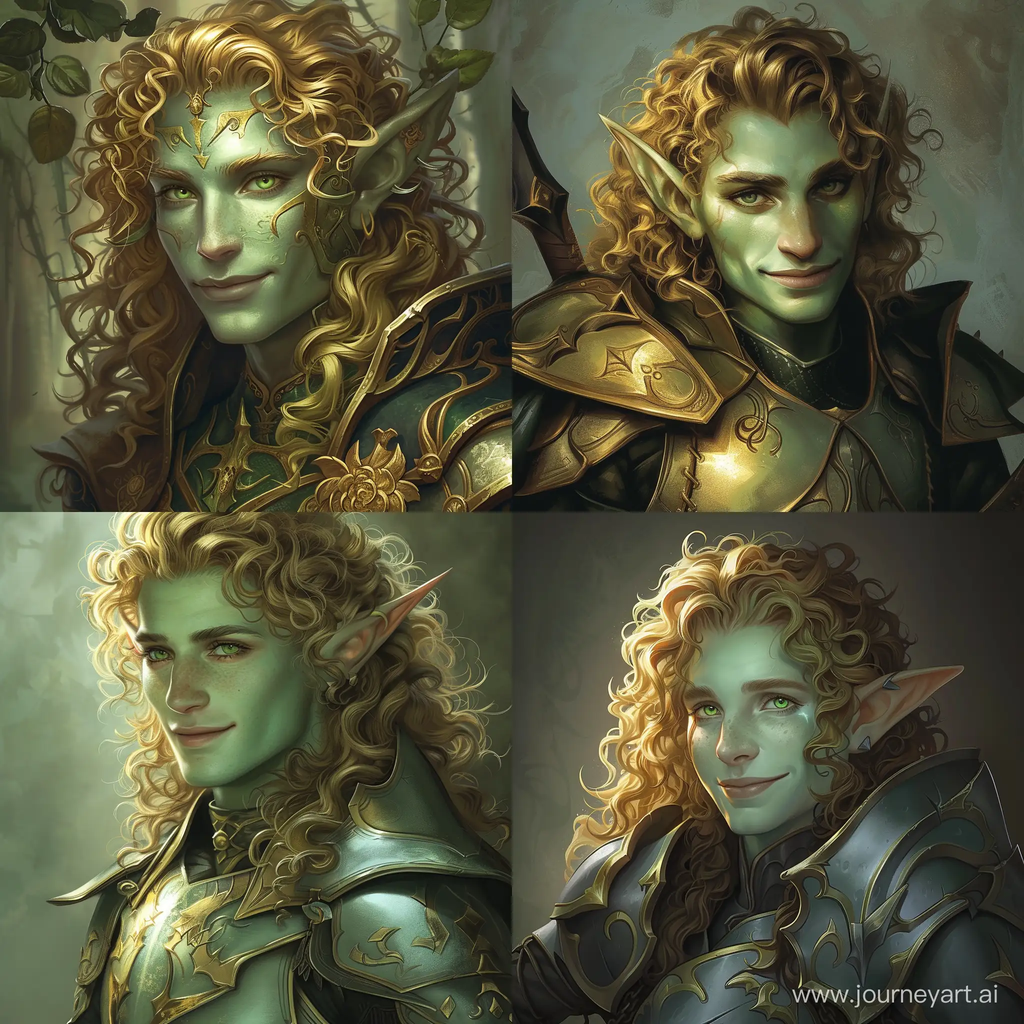 Enchanting-Forest-Elf-Knight-with-Green-Skin-and-Curly-GoldenBrown-Hair