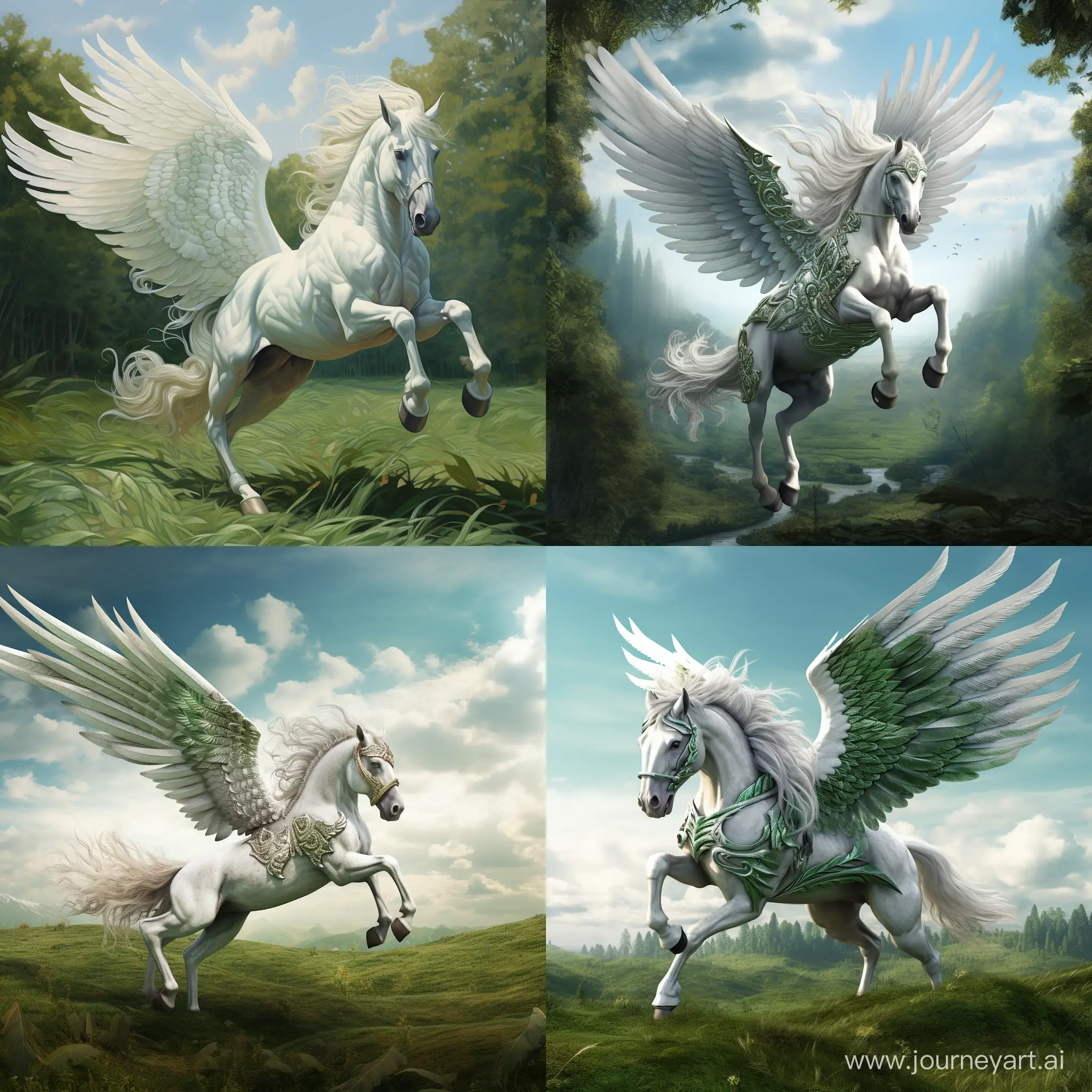 Majestic-White-Pegasus-in-Armor-Galloping-Across-Lush-Green-Field