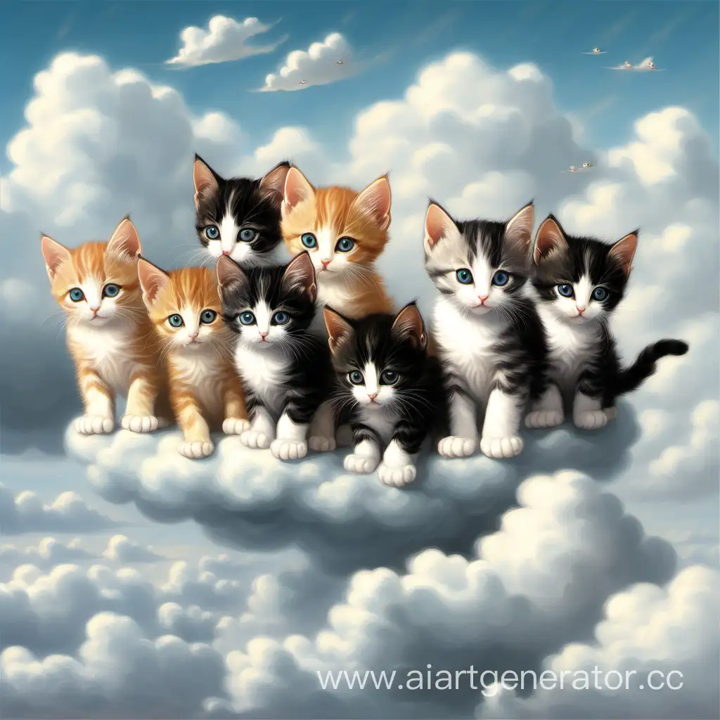 Много котиков идущих по облакам в даль