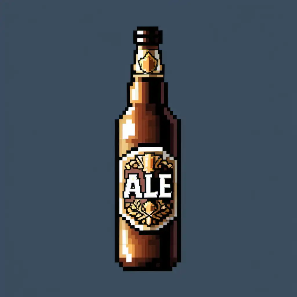 Vintage Pixel Art Ale Bottle with Foamy Top