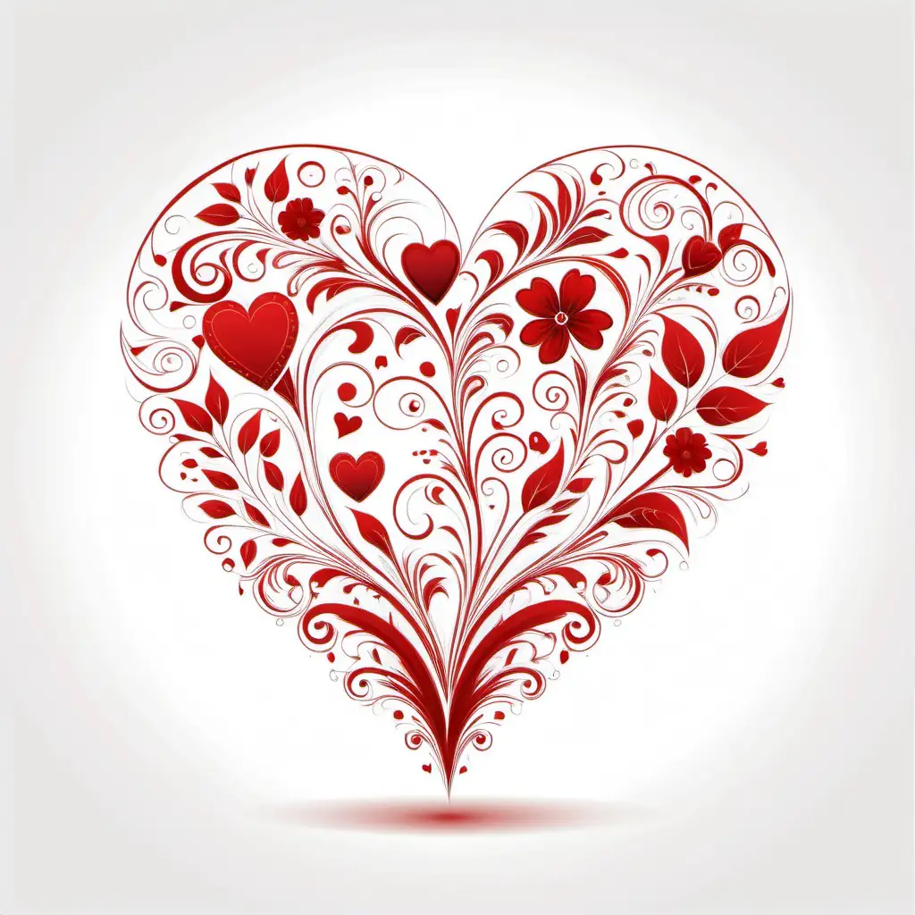 red fairytale style floral valentine Heart, vector, white 
background 