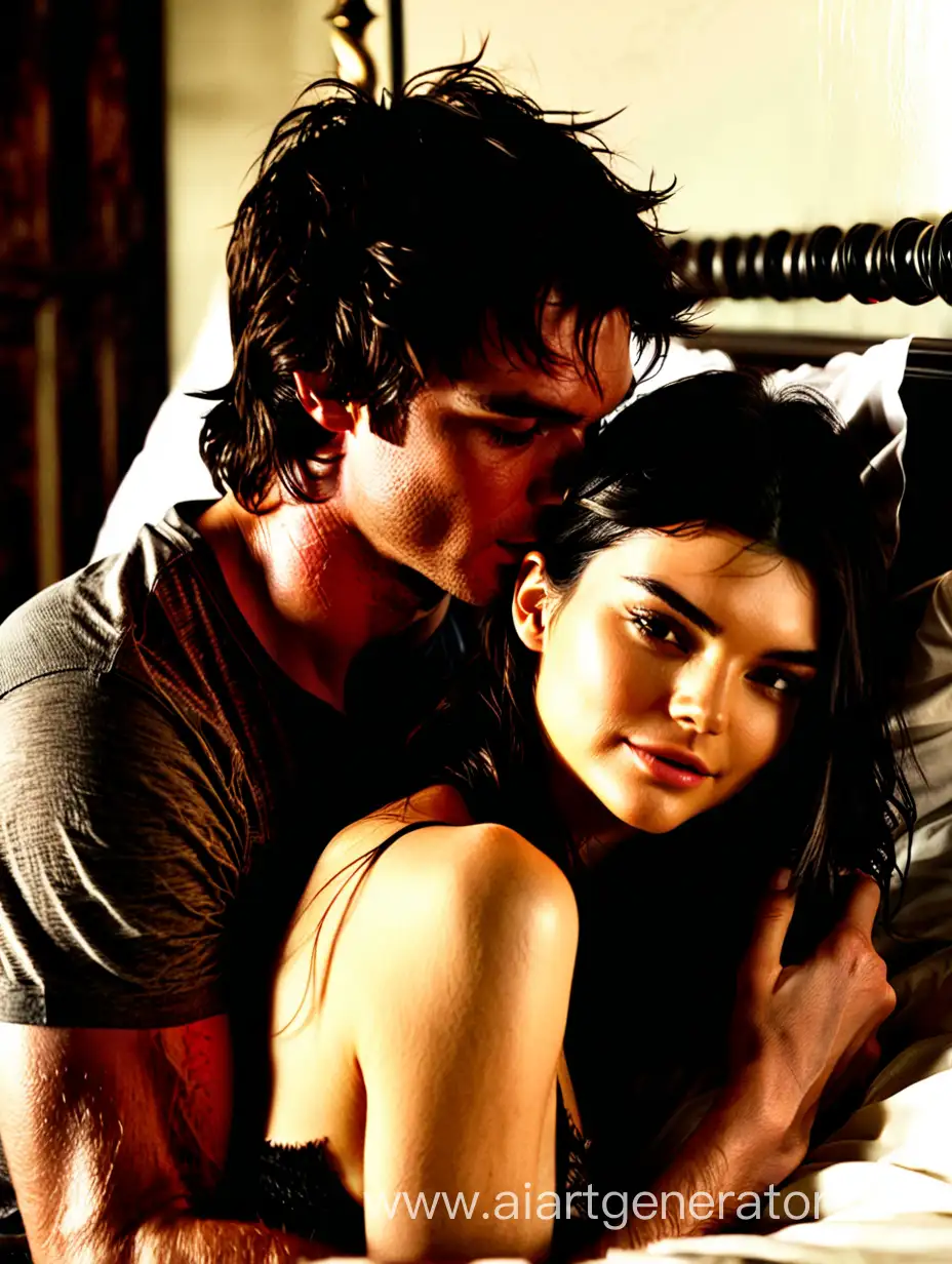 Affectionate-Embrace-Young-Damon-Salvatore-and-Kendall-Jenner-Hug-in-Bedroom
