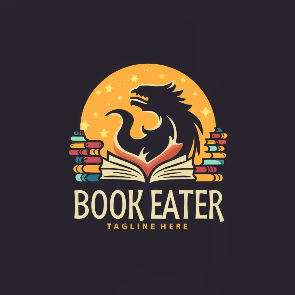 LOGO-Design-For-Book-Eater-Midnight-Blue-Background-with-Falling-Stats-and-Books-Theme