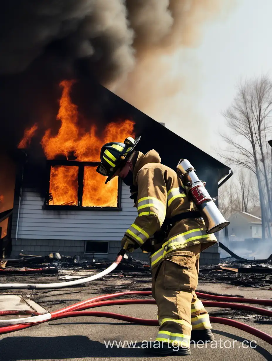 Пожарный спасает обычного человека из горящего дома