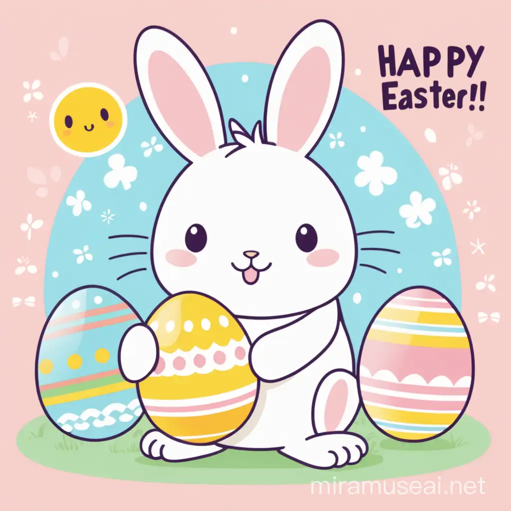 Cute Easter Bunny with Happy Easter Text