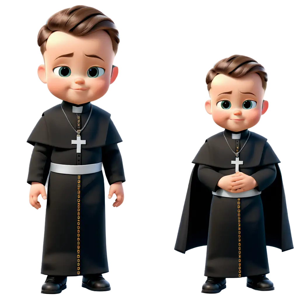 A boss baby wearing a priest vestment