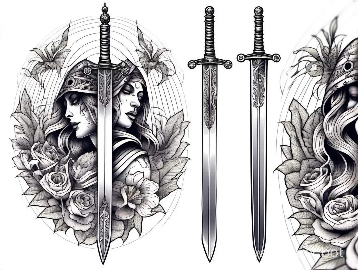 masterpiece tattoo, sword, hipperdetailed lineart, beautiful composition, blackwork, white background