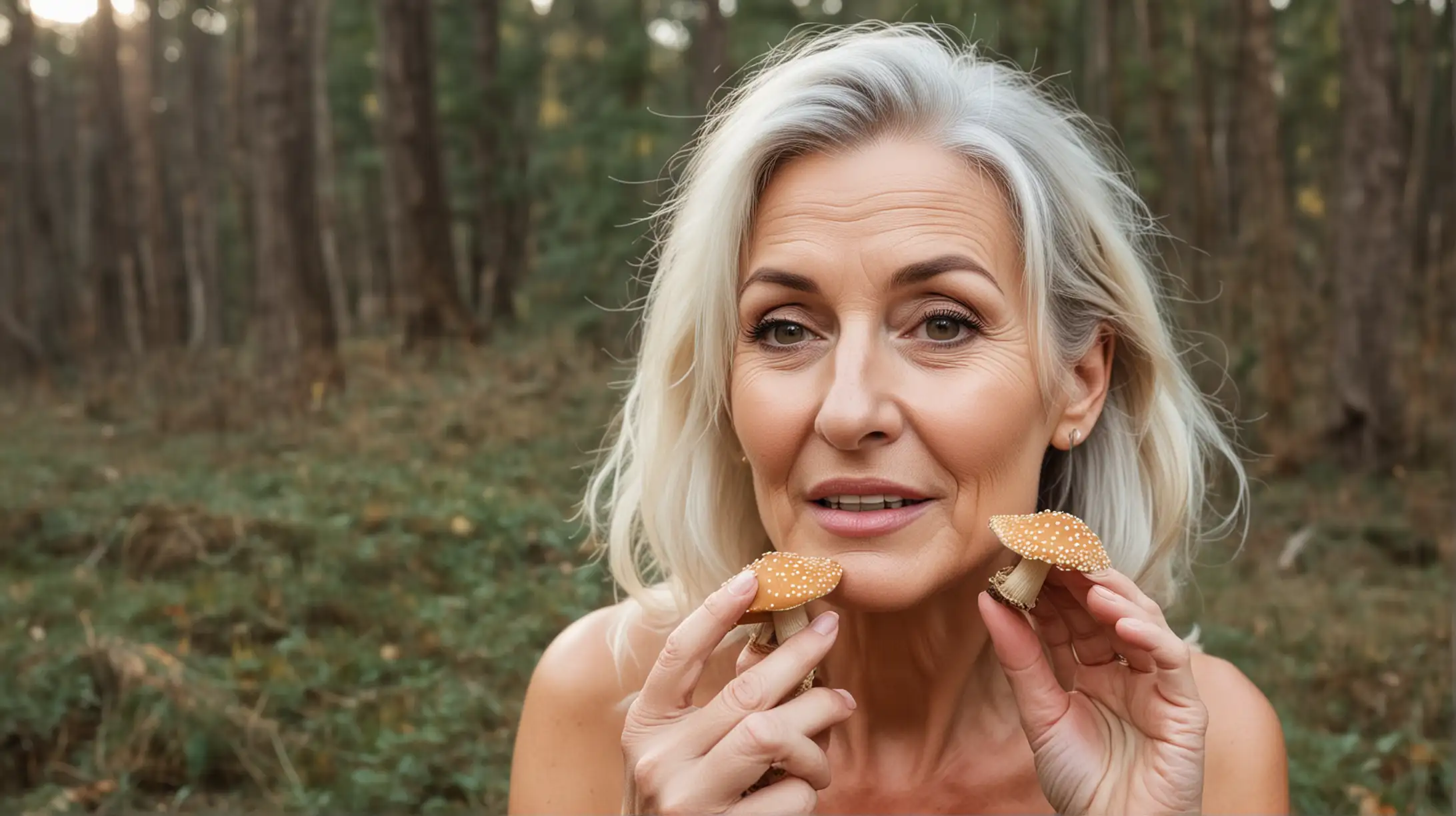 Stylish Mature Women Enjoying Unique Mushroom Cuisine