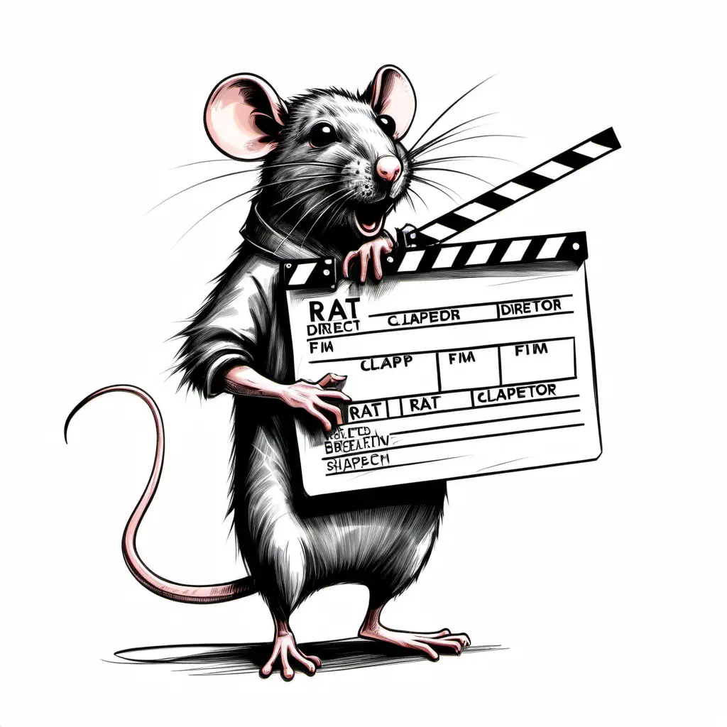 Artistic Sketch Rat Film Director with Clapperboard