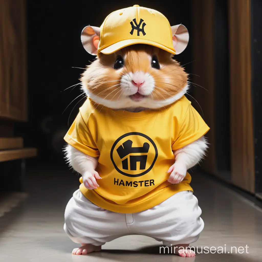 The hamster yellow t-shirt and yellow cap hip hop