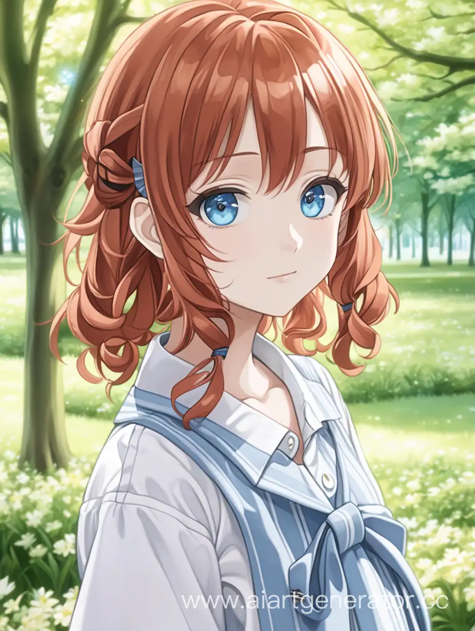 Anime-Girl-with-Blue-Eyes-and-Curly-Red-Hair-in-Spring-Forest