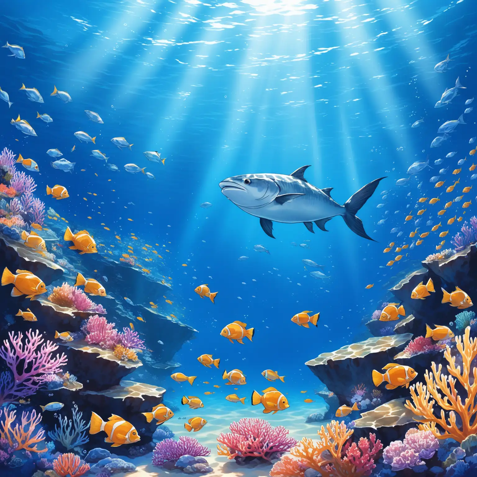 Vibrant Underwater Scene with Diverse Fish Species