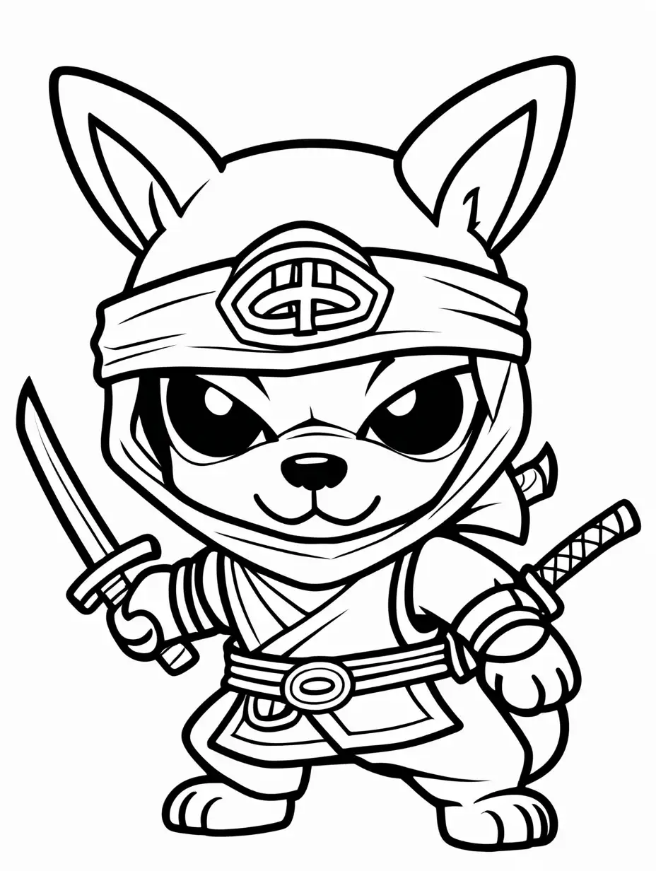 Adorable Ninja Puppy Coloring Page for Relaxing Fun