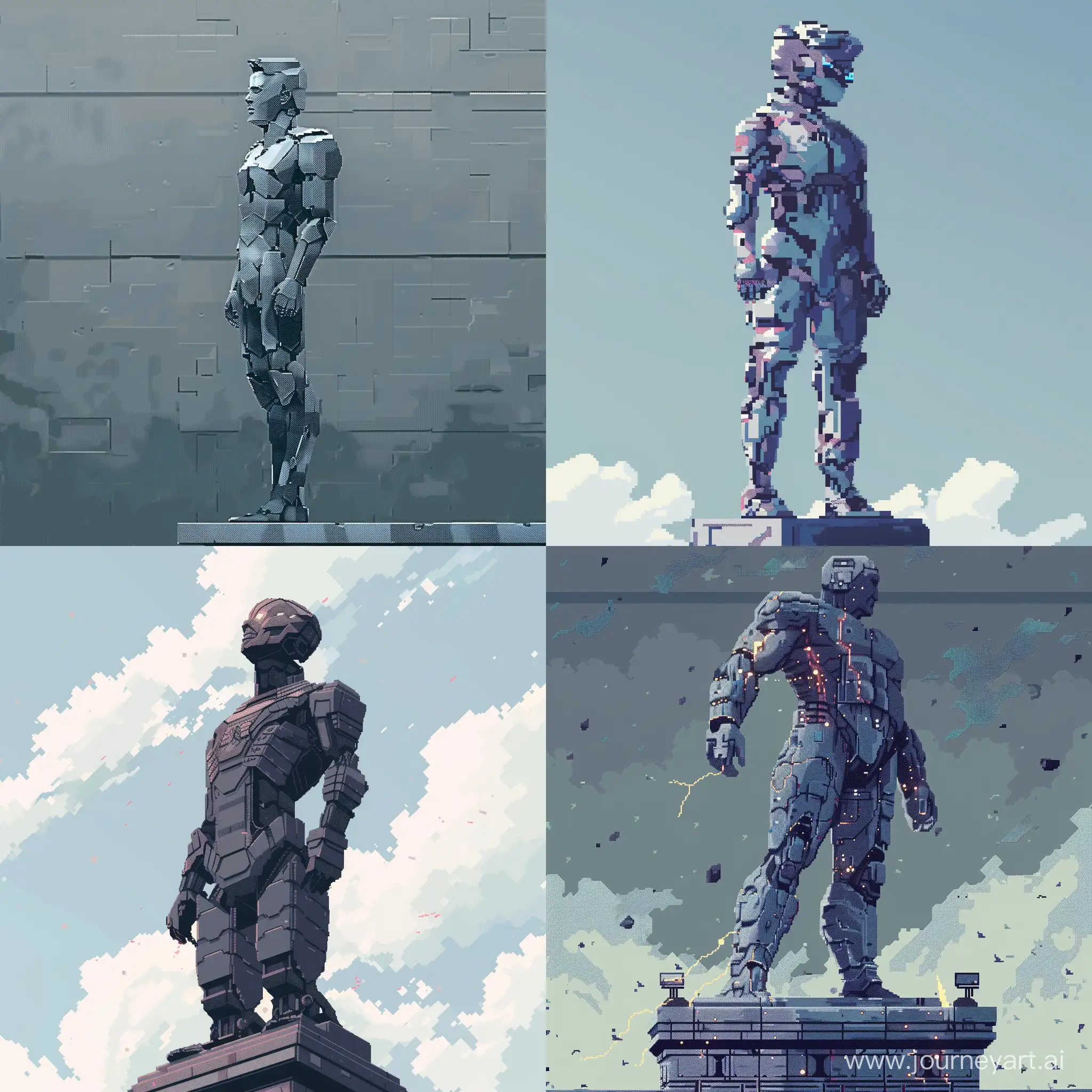 Futuristic-Pixel-Art-Brutalist-Statue-of-a-Man-in-Futuristic-Outfit