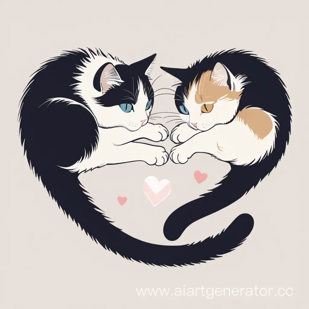 два кота лежат и образуют своими хвостами образ сердца