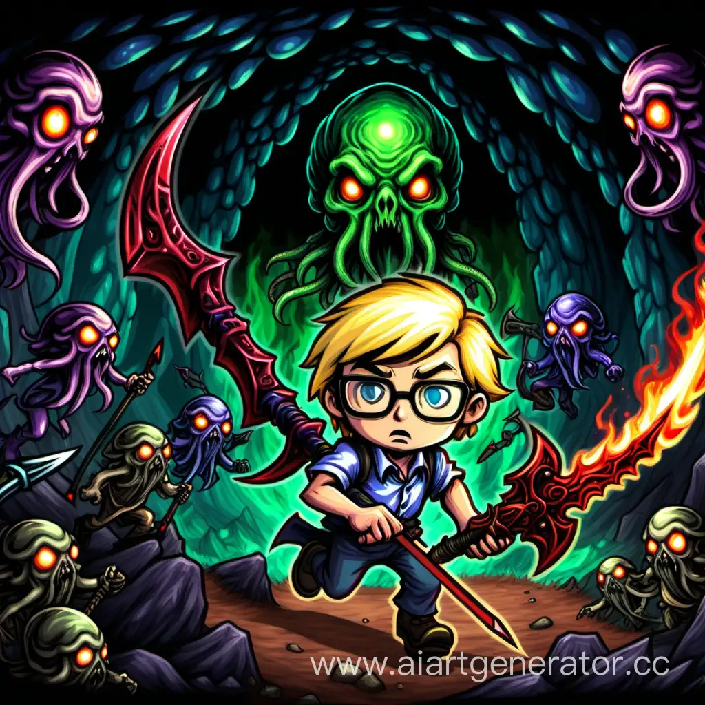 Fearful-Terrarian-Child-Evading-Cthulhus-Gaze-in-Dark-Cave