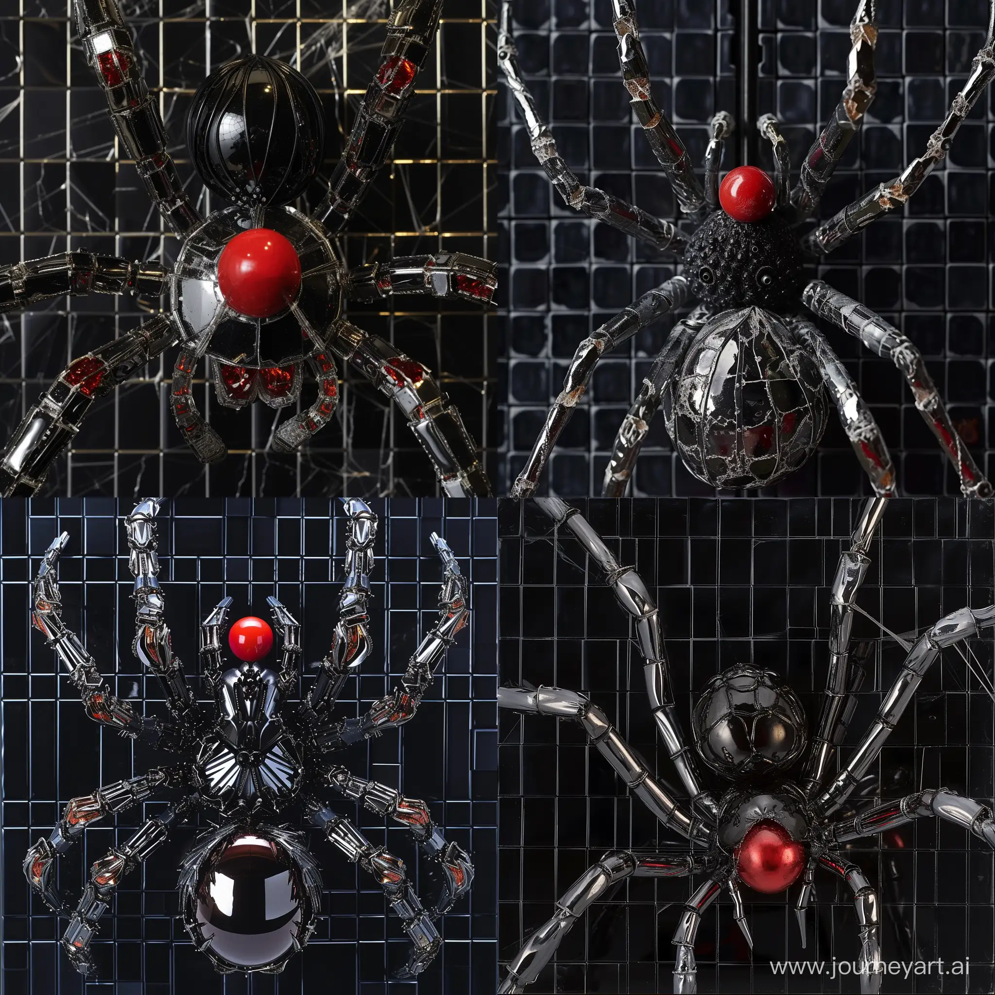 Elegant-Black-Silver-and-Red-Spider-Artistry-on-Geometric-Grid