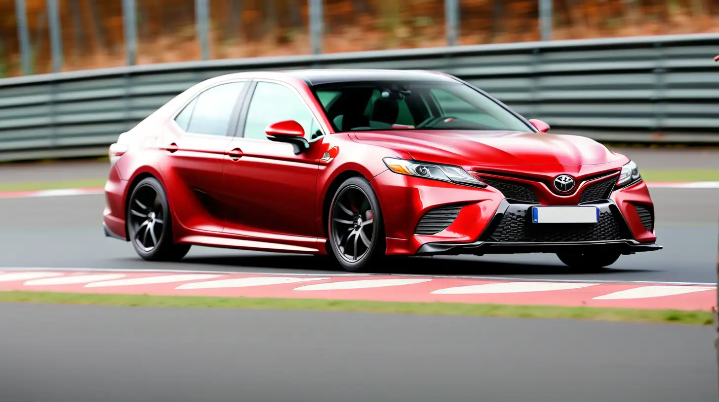 Red Toyota Camry Racing on Nurburgring Track