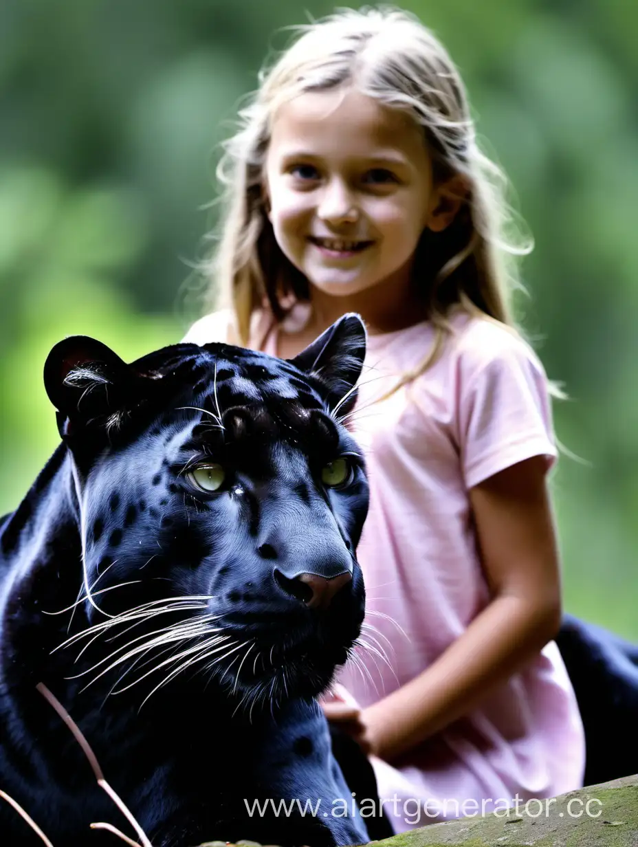 Девочка 9 лет, рядом пантера