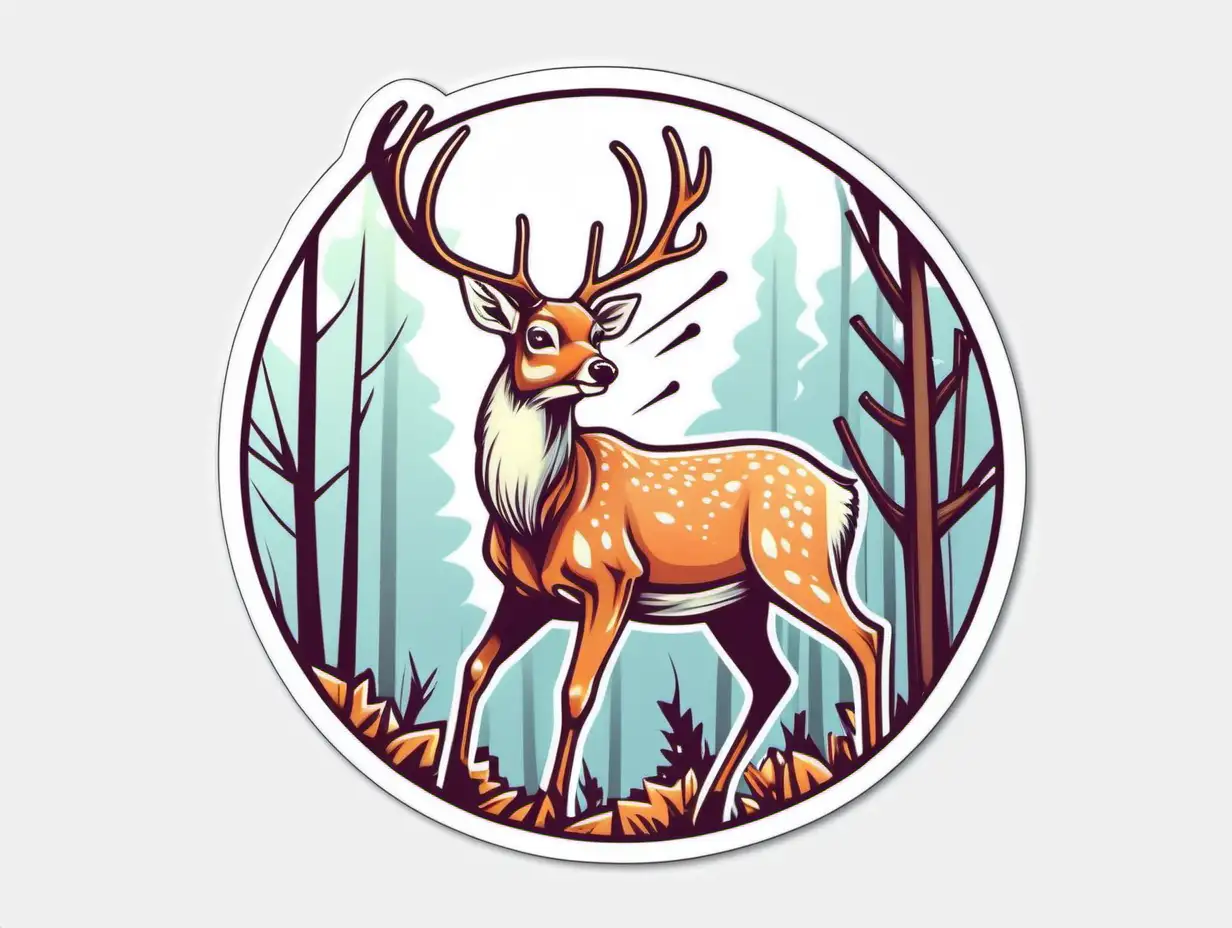Enthusiastic Deer Hunting Sticker in Soft Color Contour Art