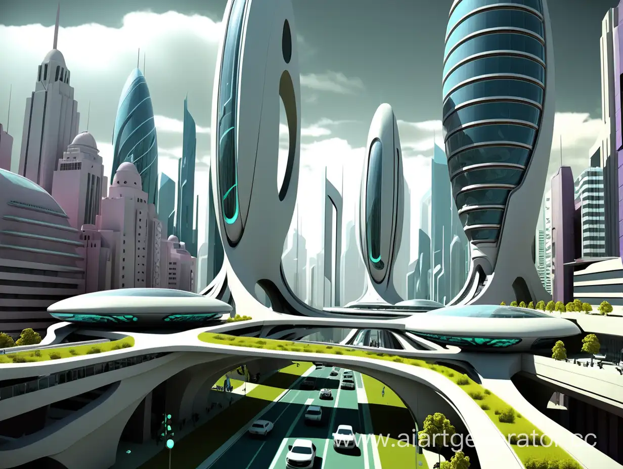 Futuristic-Cityscape-with-Advanced-Architecture-and-Hovering-Vehicles