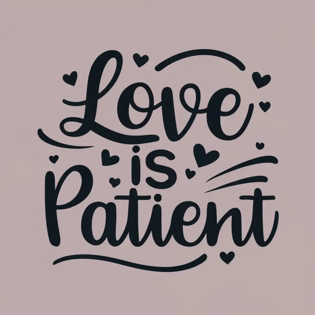 logo, Love is patient, with the text "Love is patient", typography
