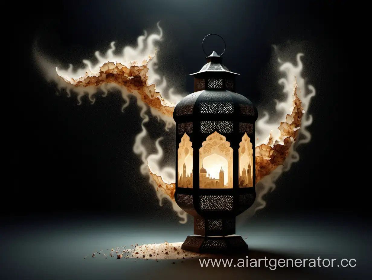 Islamic lantern included. Dissolving and decomposing the components of the image and disappearing like flying dust