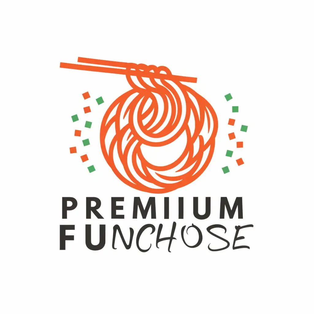a logo design,with the text "Premium Funchose", main symbol:noodle logo for packaging, colors should be red, orange, green,Minimalistic,clear background
