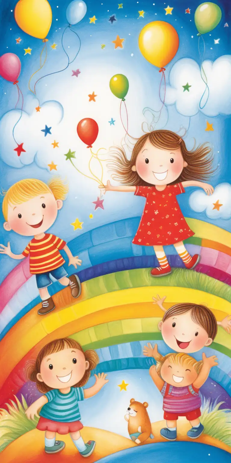 children book cover colorful illustrative and happy without text

