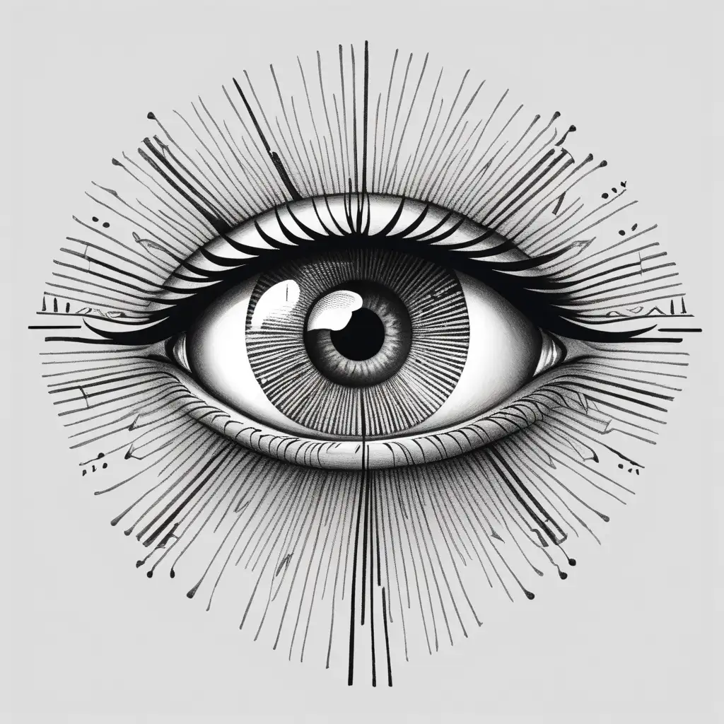 Illustrate a stylized eye, resembling an abstract and geometric shape, at the center of the t-shirt. This eye represents focus and concentration. Pupil Detail:  Within the pupil of the eye, draw a magnifying glass or a camera lens. This detail emphasizes the idea of zooming in and focusing on specific details. Rays or Lines:  Surround the eye with clean and straight rays or lines emanating outward. These lines symbolize the clarity and direction that focus brings. Subtle Elements:  Optionally, you can add subtle elements around the eye, like abstract shapes or symbols, to represent thoughts and distractions that are kept at bay by focus. Text Integration:  Incorporate the word "Focus" in bold letters either below or above the illustration. Ensure it's integrated seamlessly with the design.