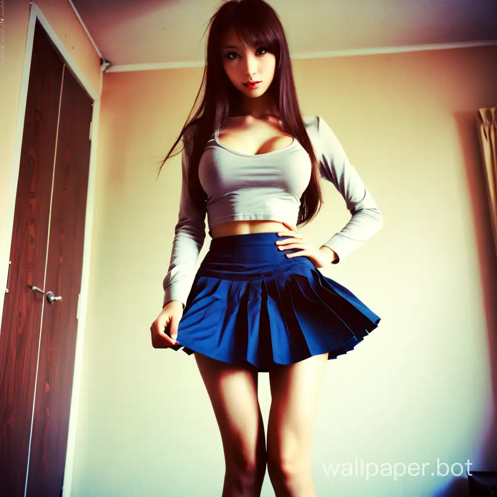 Girl, big chest, long legs, skirt