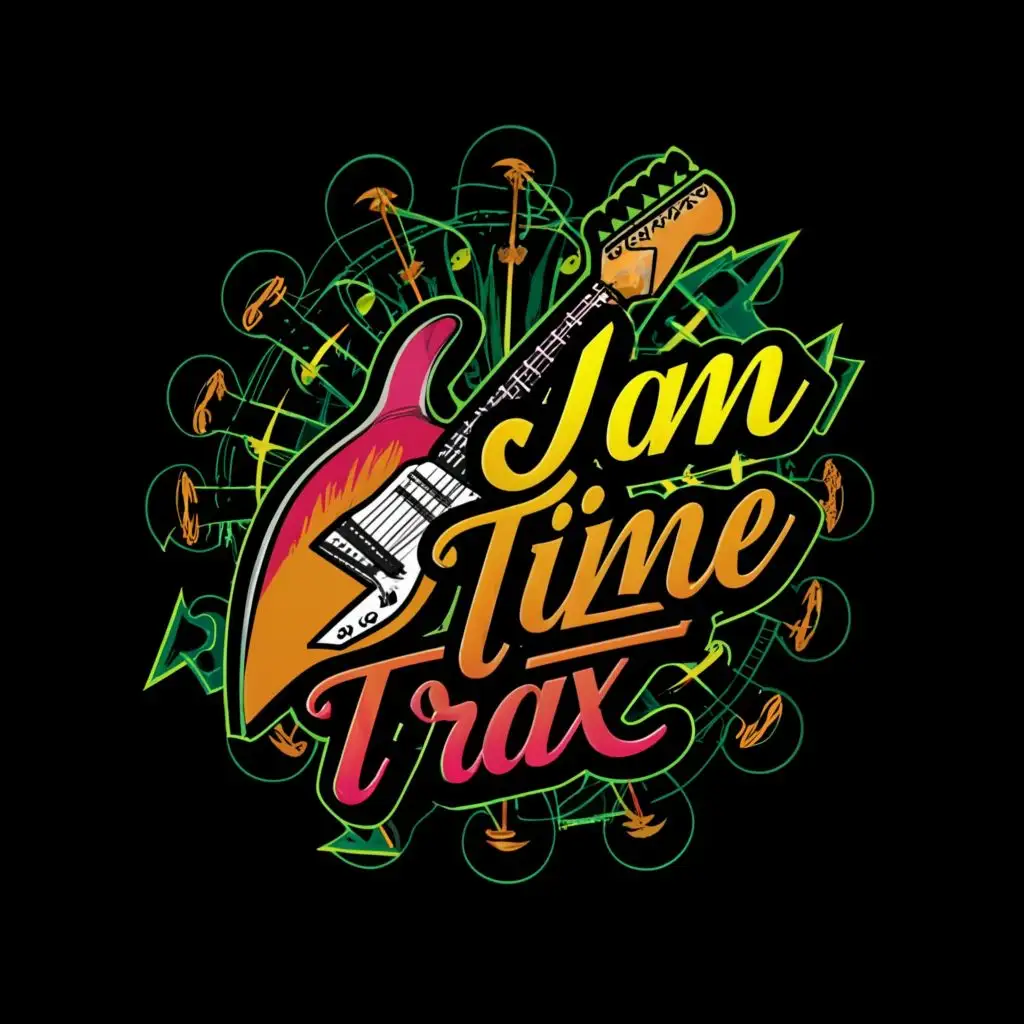 a logo design,with the text 'Jam Time Trax', main symbol:electric guitar , Moderate, clear background 