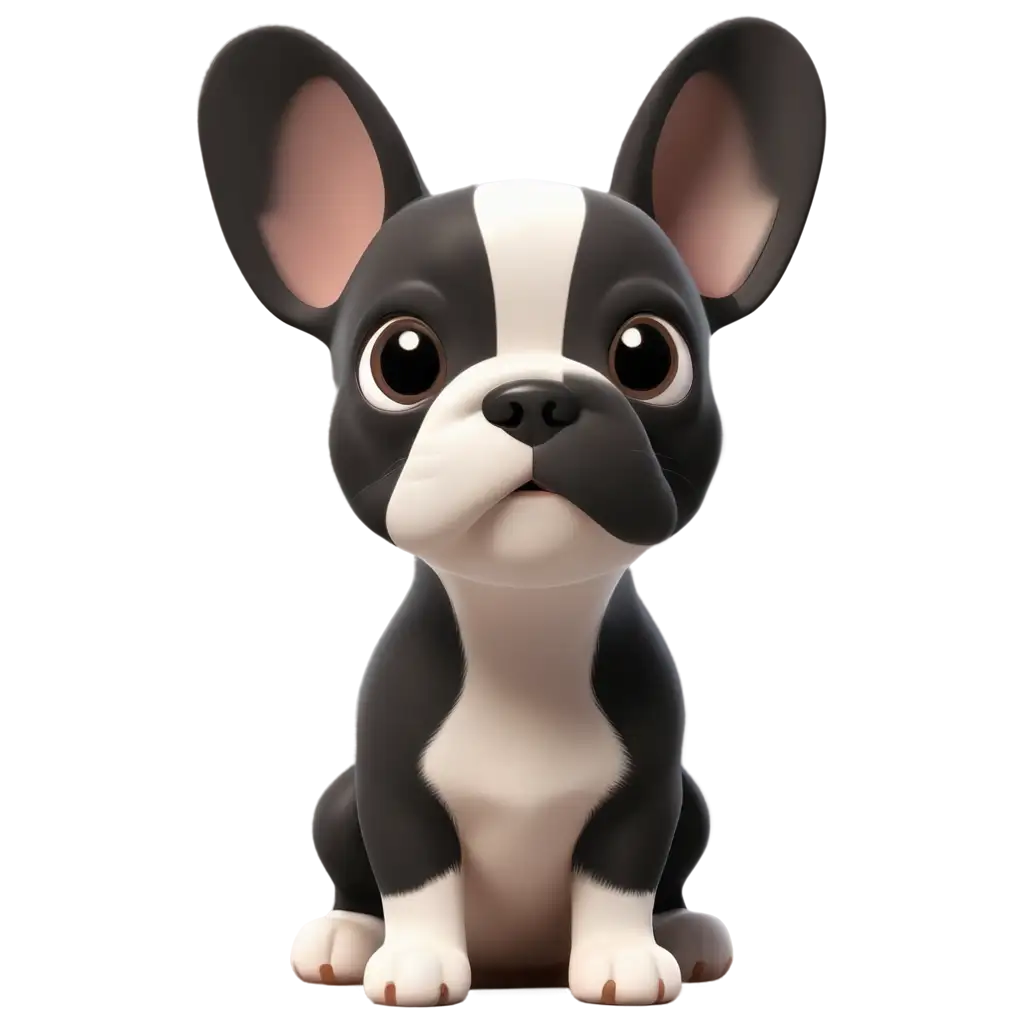 cute black and white 
french bulldog puppy cartoon 3d