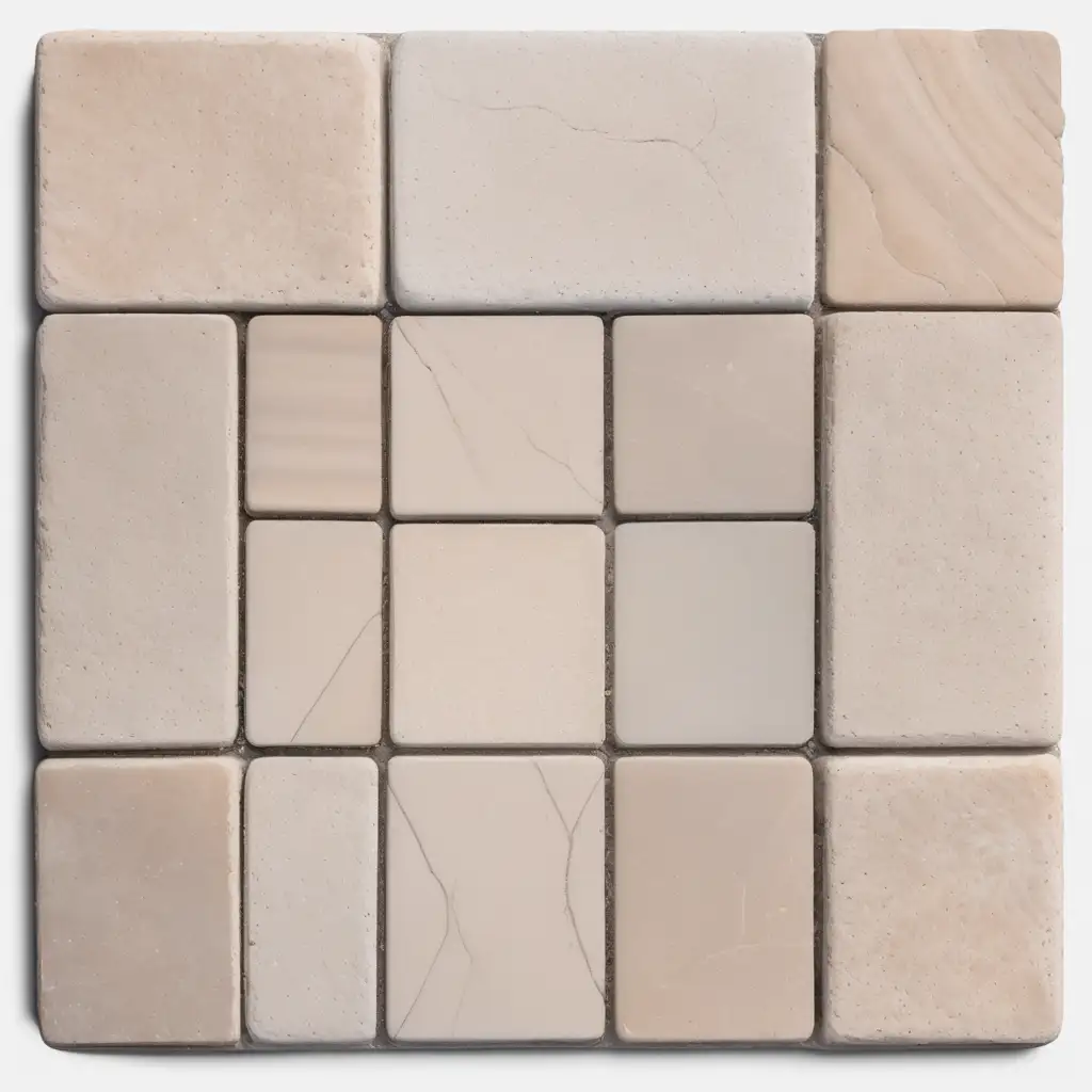 an overhead view of a single light colored paving stone. transparent background
