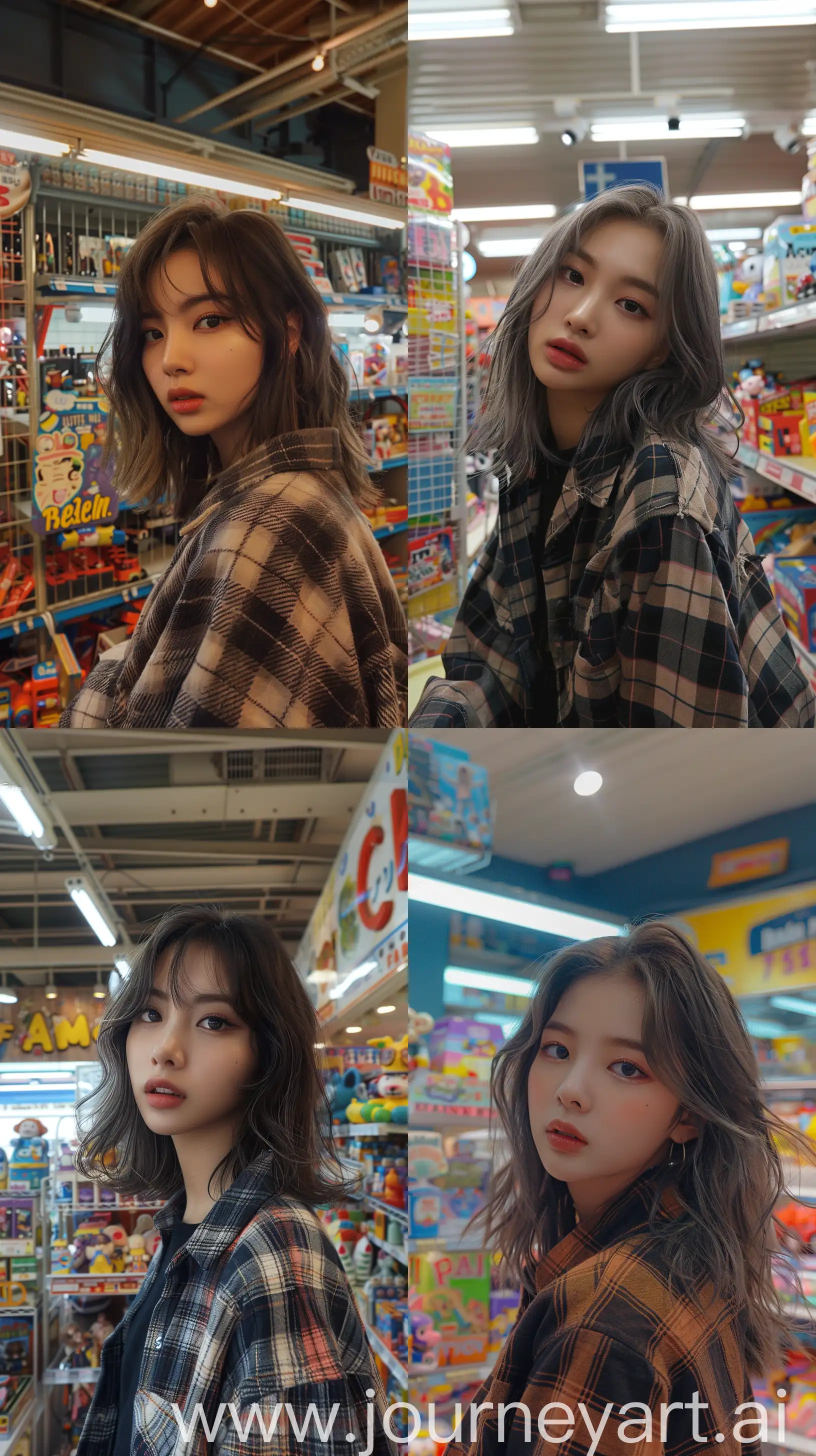 Jennie-from-BLACKPINK-with-Medium-Wolfcut-Hair-and-Grunge-Aesthetic-Makeup-Shopping-in-a-Toy-Store