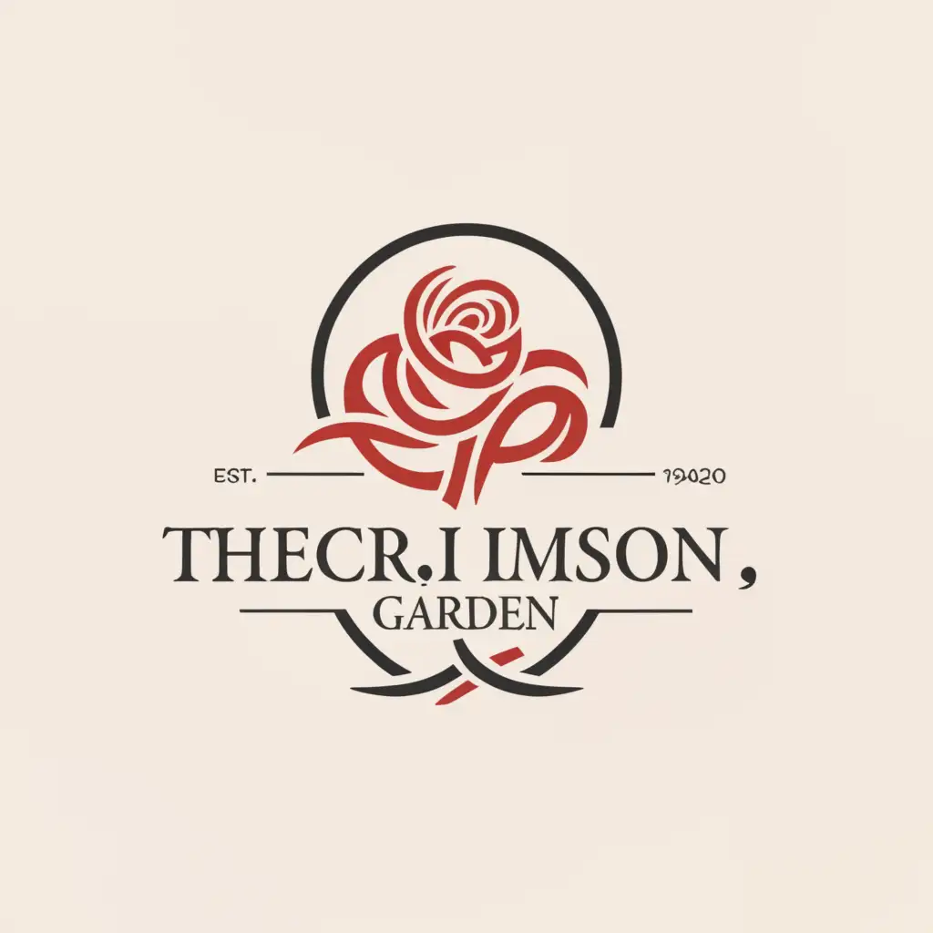 a logo design,with the text "TheCrimsonGarden", main symbol:Rose,Minimalistic,be used in Internet industry,clear background