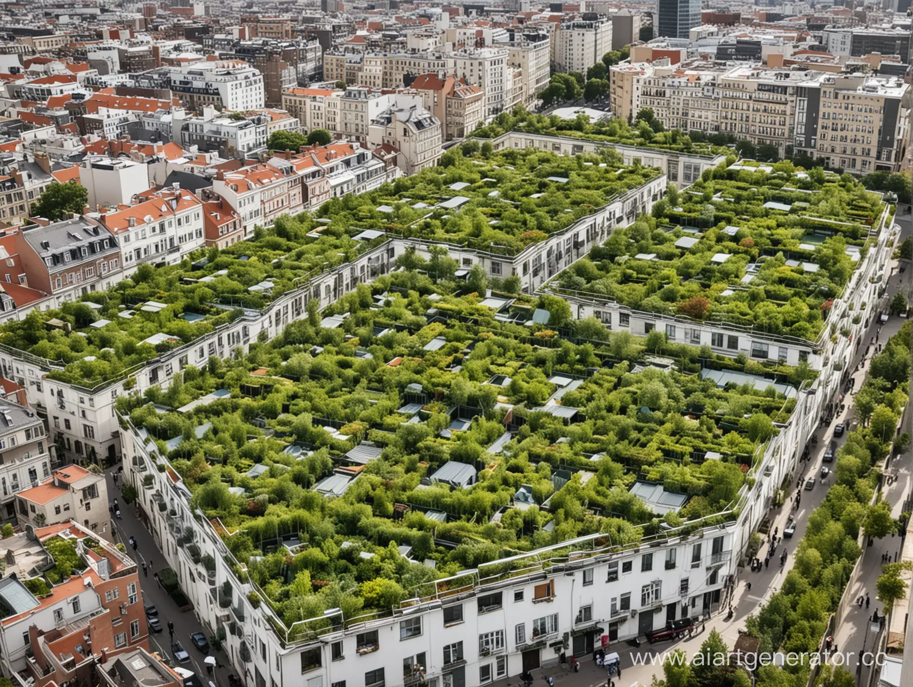 a city with rooftops equipped with green gardens