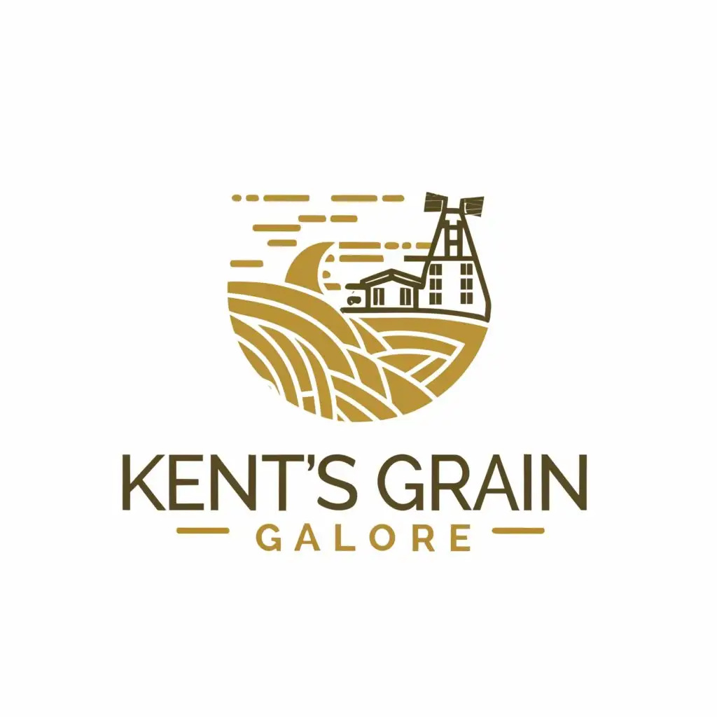 a logo design,with the text "Kent's Grain Galore", main symbol:Rice Mill And Rice Fields,Moderate,clear background