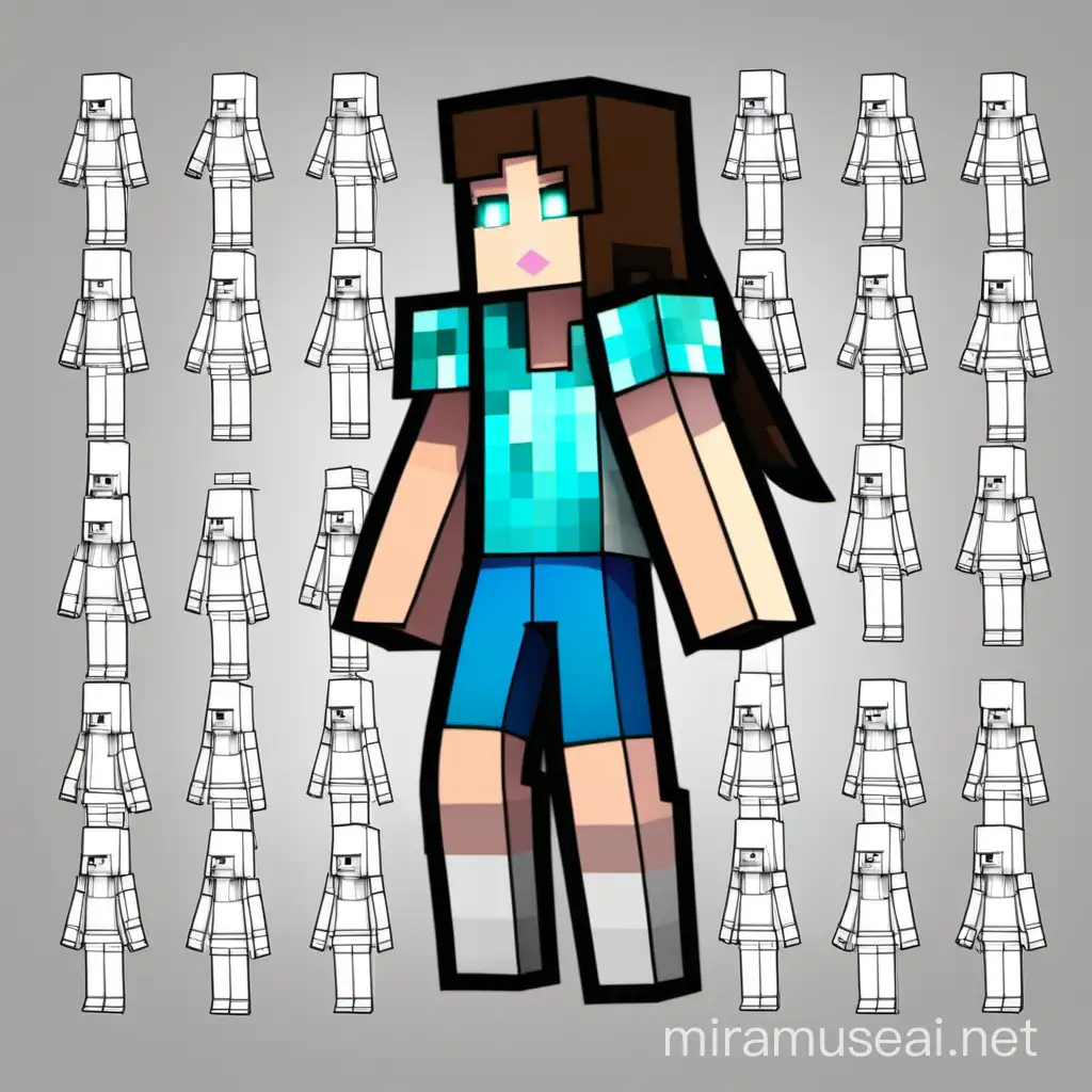 Simple Minecraft Female Character Drawing Pixel Art of a Blocky Woman