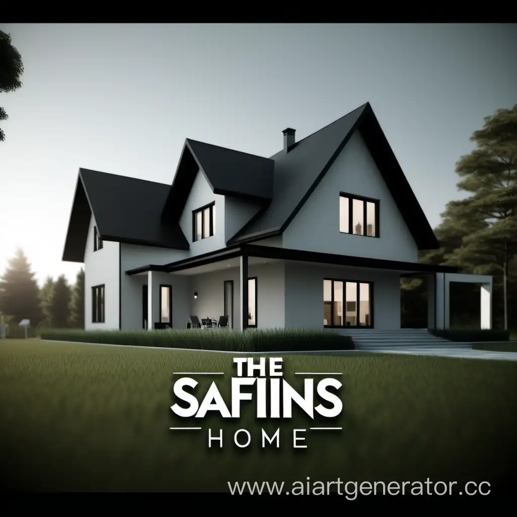 I need a logo with the name The Safins Home, simple lines, rtx 4k on, with a house in the background