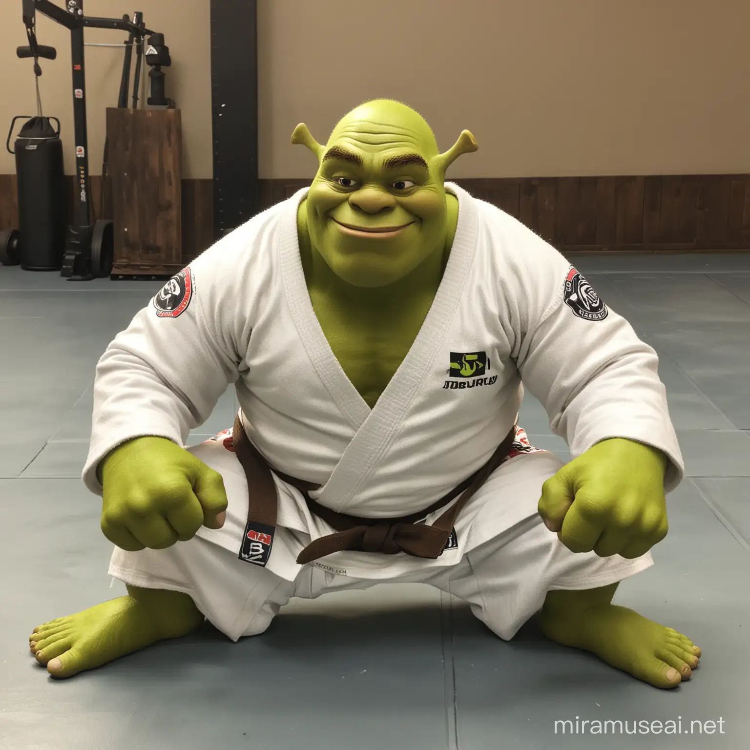 Ogre Character Practicing Jiu Jitsu on a Mat