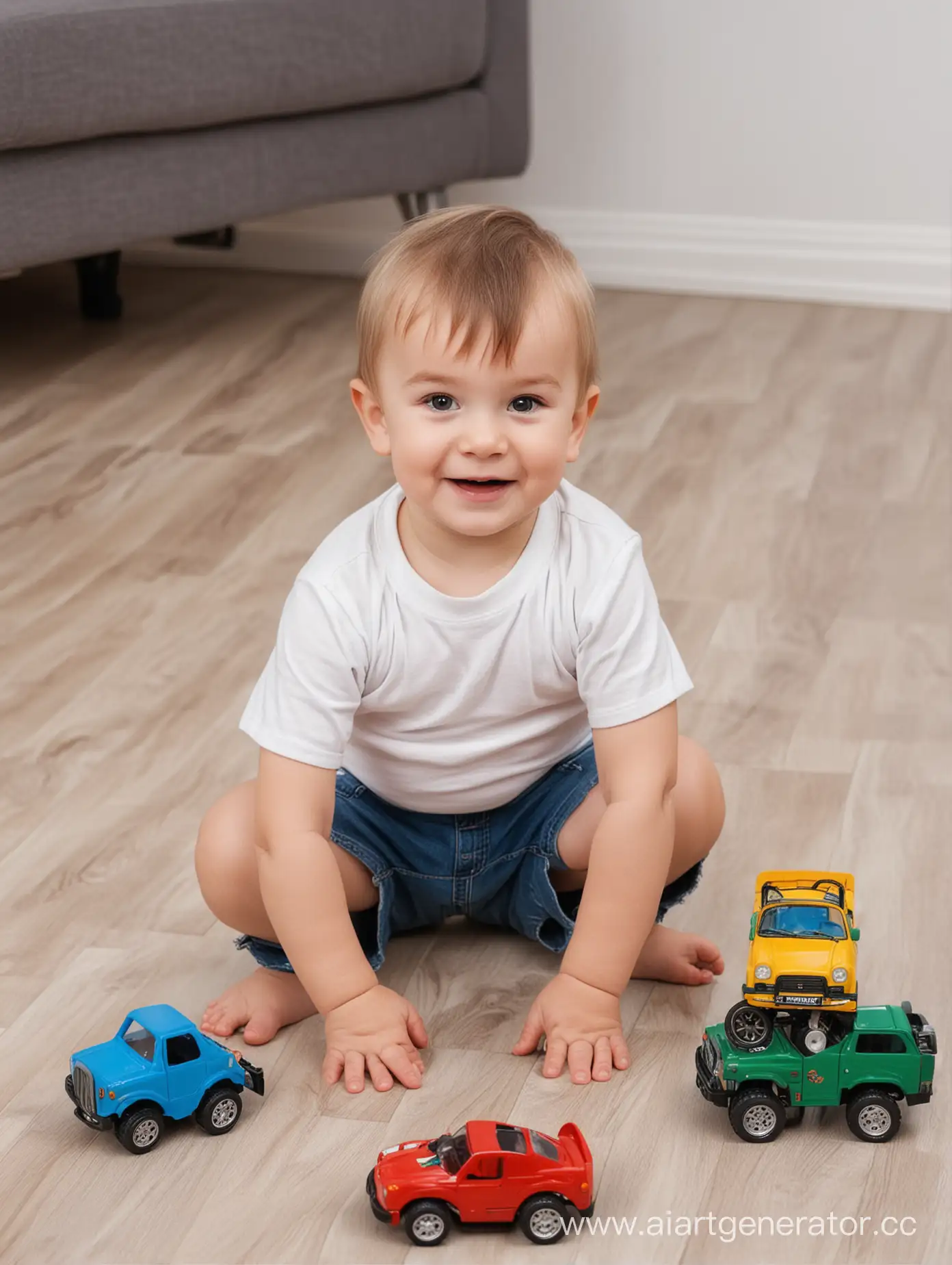 Joyful-Toddler-Engaged-in-Play-with-Colorful-Toy-Cars