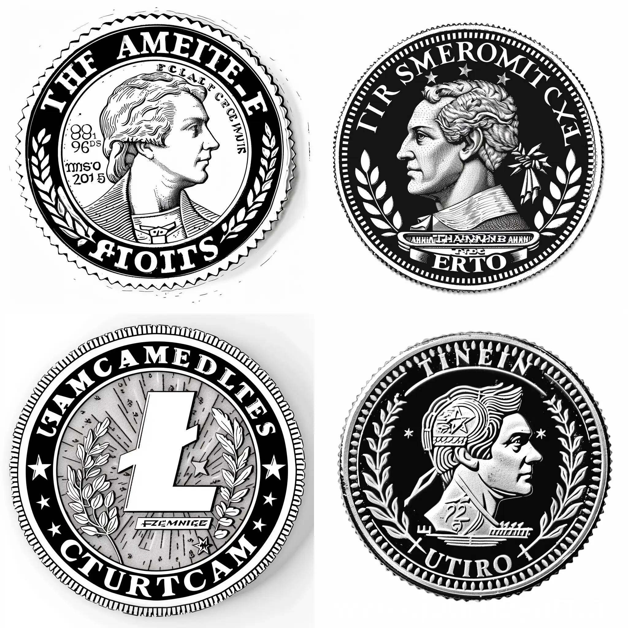 American-Quarter-Coin-Line-Art-on-White-Background-in-Black-and-White