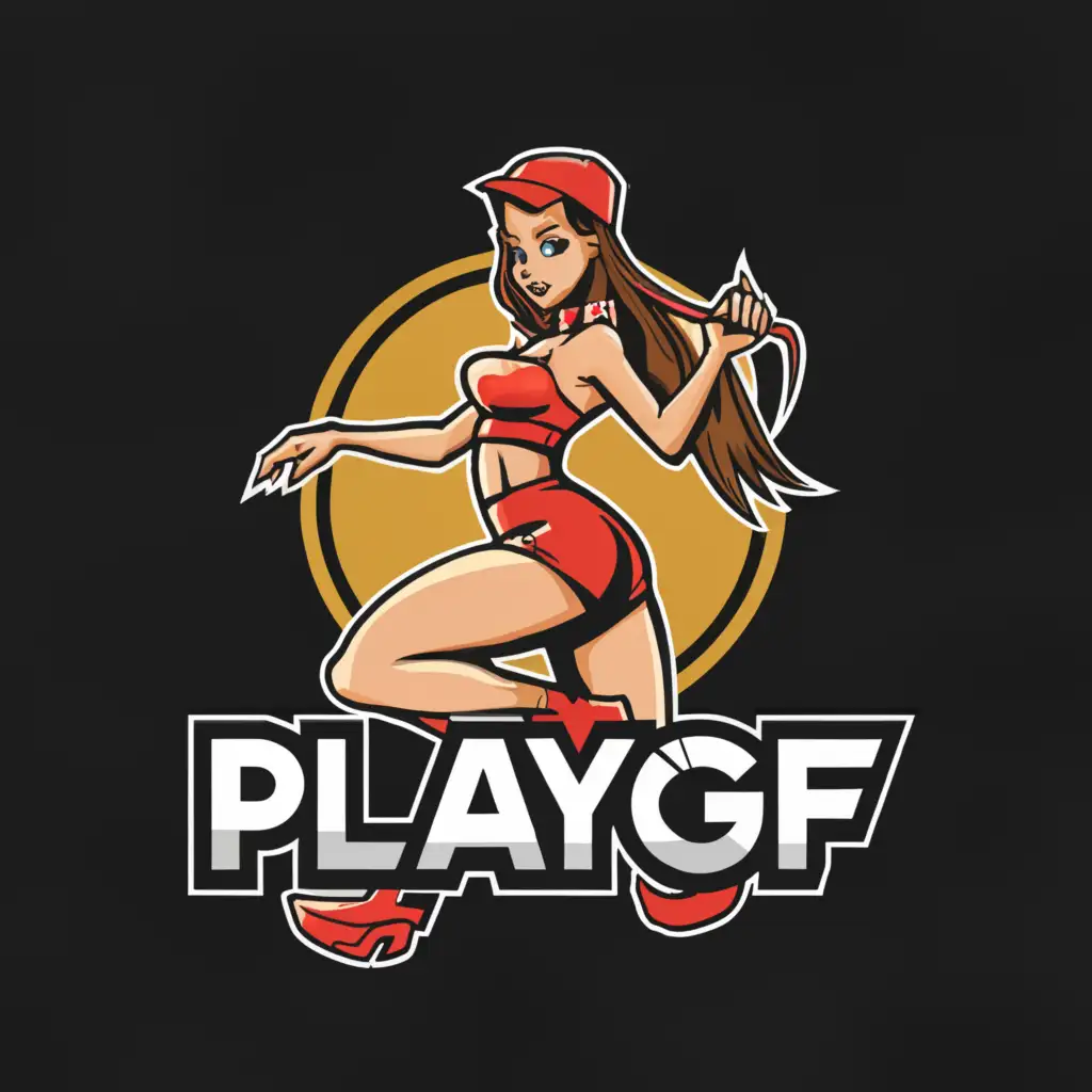 a logo design,with the text 'playgf', main symbol:super short skirt sexy cam girl,Moderate,clear background