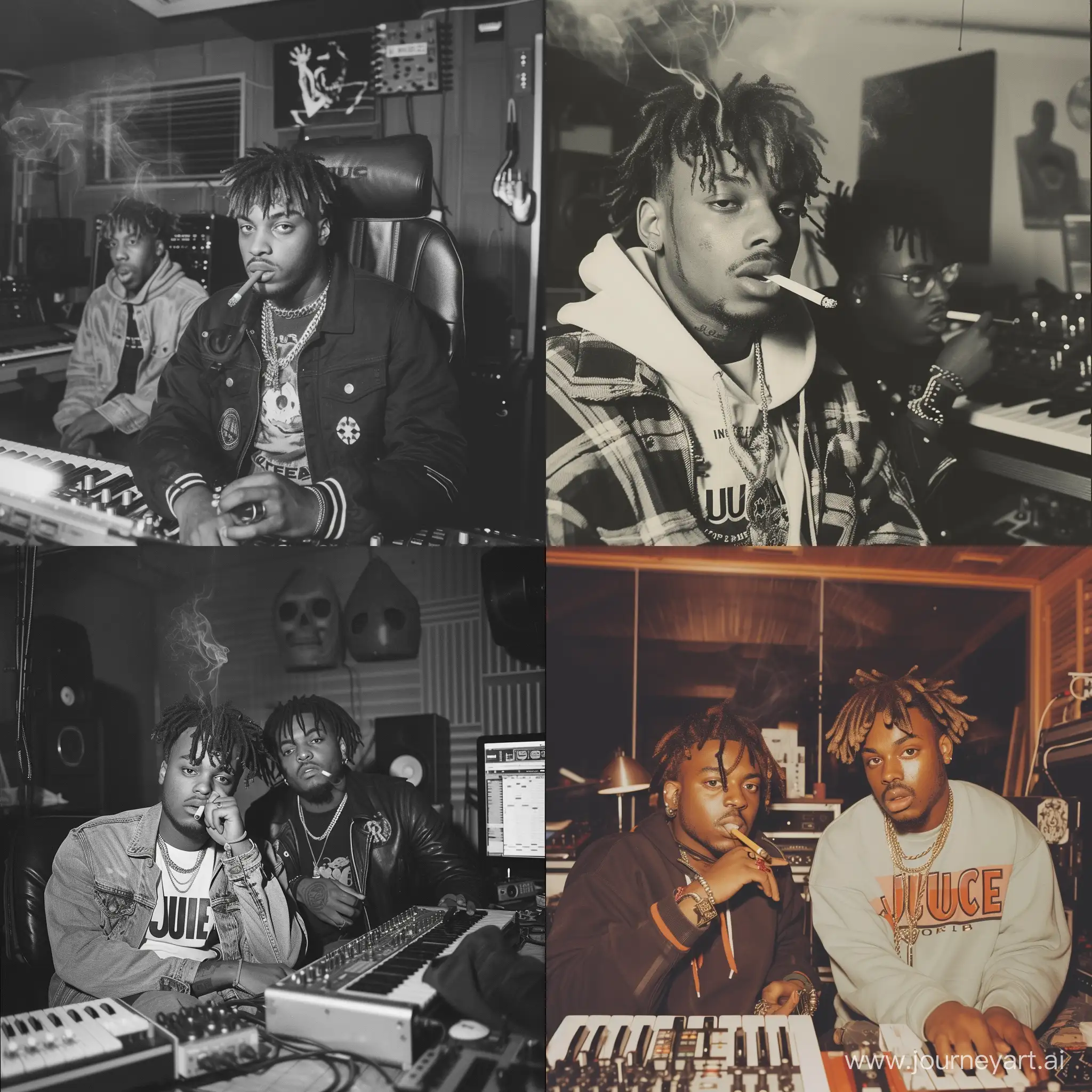A 1960s Photograph of Juice WRLD with Joyner lucas Smoking in a Music Studio