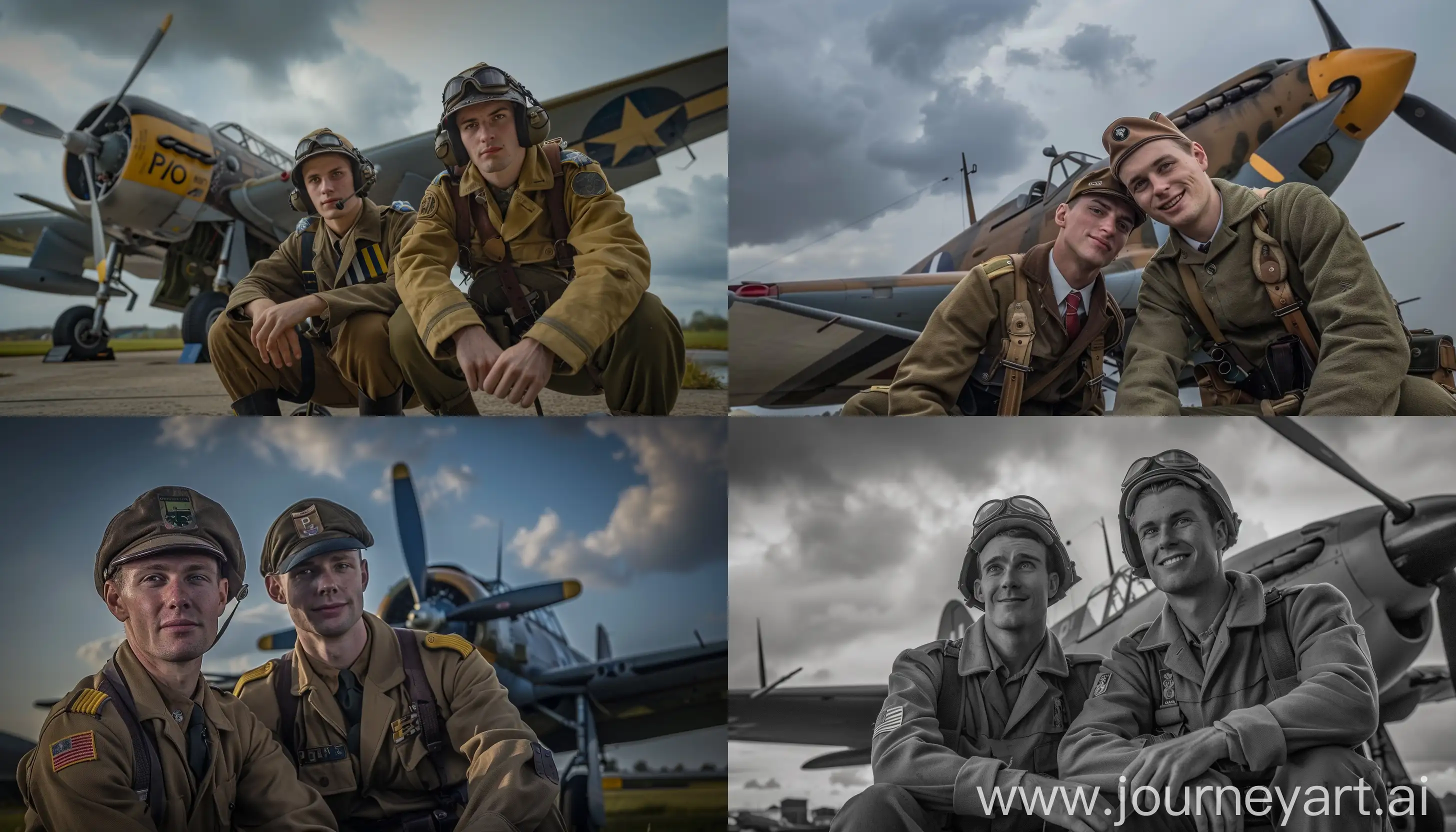WWII-Pilots-Posing-with-P90-Bomber-Plane