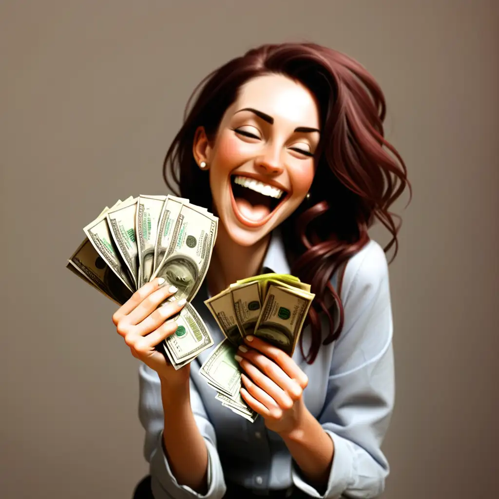 happy woman holding money