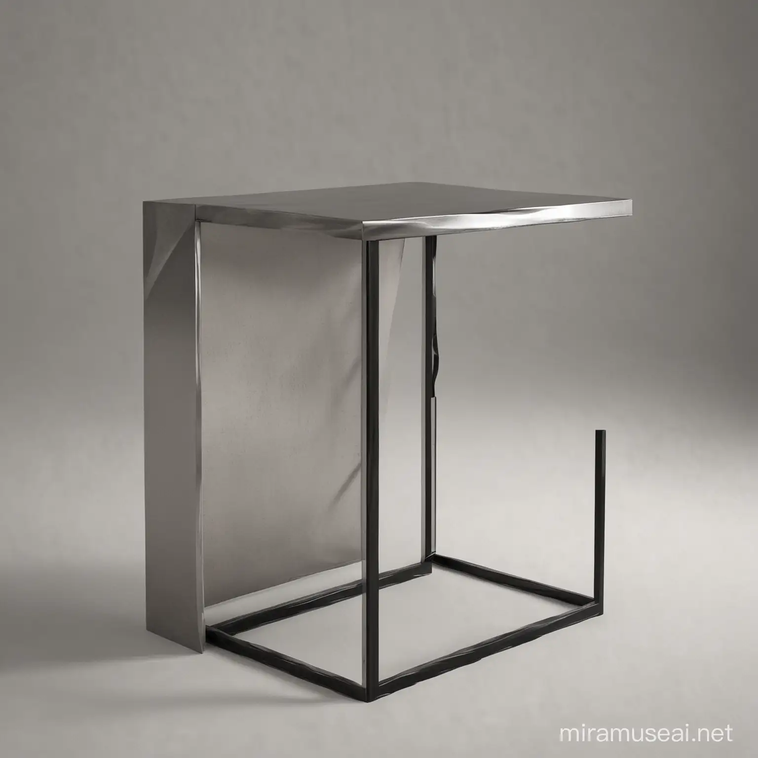 Minimalist Futuristic Sheet Metal Side Table next to Simple Sofa